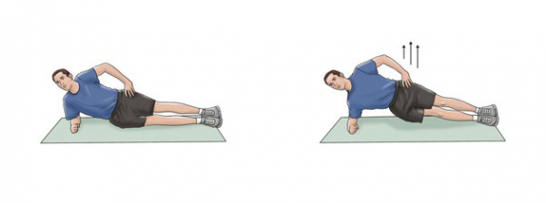 Pratimai nugaros apačiai: side plank